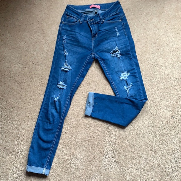 Blue Ripped Capris Wax Jeans - Picture 1 of 3